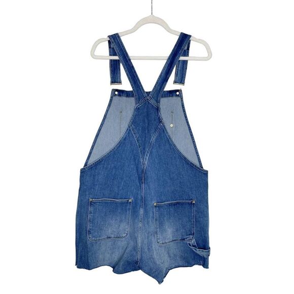 Frame Le Garcon Cutoff Denim Short Overalls Shortalls Islet Blue Large Raw Hem - Picture 15 of 15